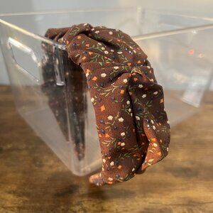 Brown micro ditsy floral scrunch headband